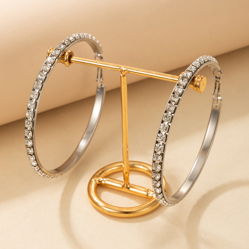 Boucles D&#39;oreilles Géométriques Cercle Diamant En Alliage De Mode display picture 3