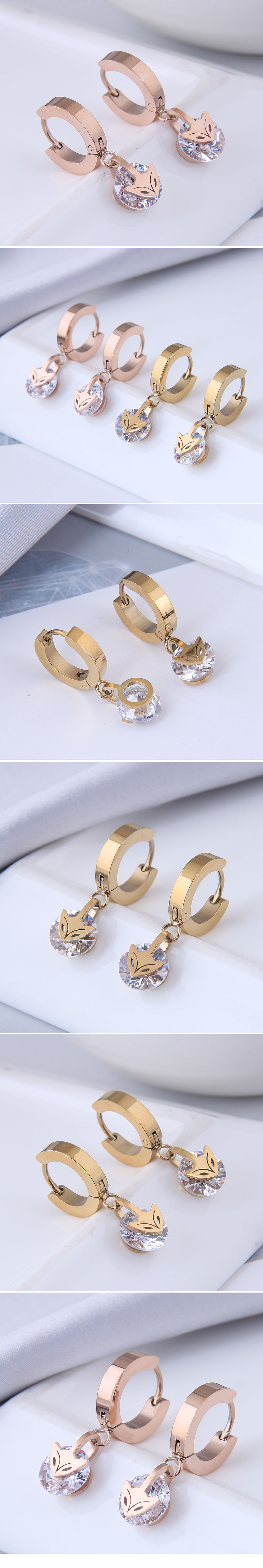 Nihaojewelry Jewelry Wholesale Little Fox Zircon Titanium Steel Earrings display picture 1