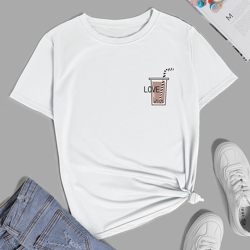 Coffee Cup Letter Printed Casual Short-sleeved T-shirt display picture 2