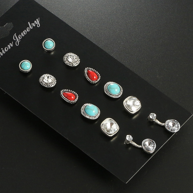 Nihaojewelry Mode Boucles D&#39;oreilles Diamant Turquoise Rubis Ensemble Bijoux En Gros display picture 1