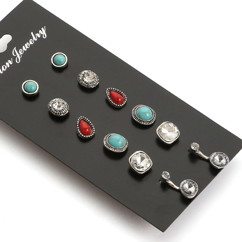Nihaojewelry Mode Boucles D&#39;oreilles Diamant Turquoise Rubis Ensemble Bijoux En Gros display picture 5