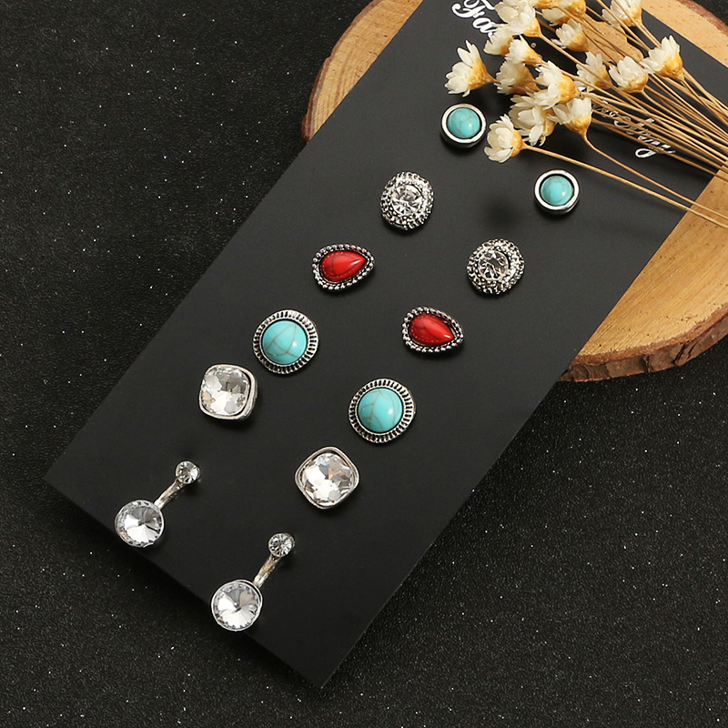 Nihaojewelry Mode Boucles D&#39;oreilles Diamant Turquoise Rubis Ensemble Bijoux En Gros display picture 6