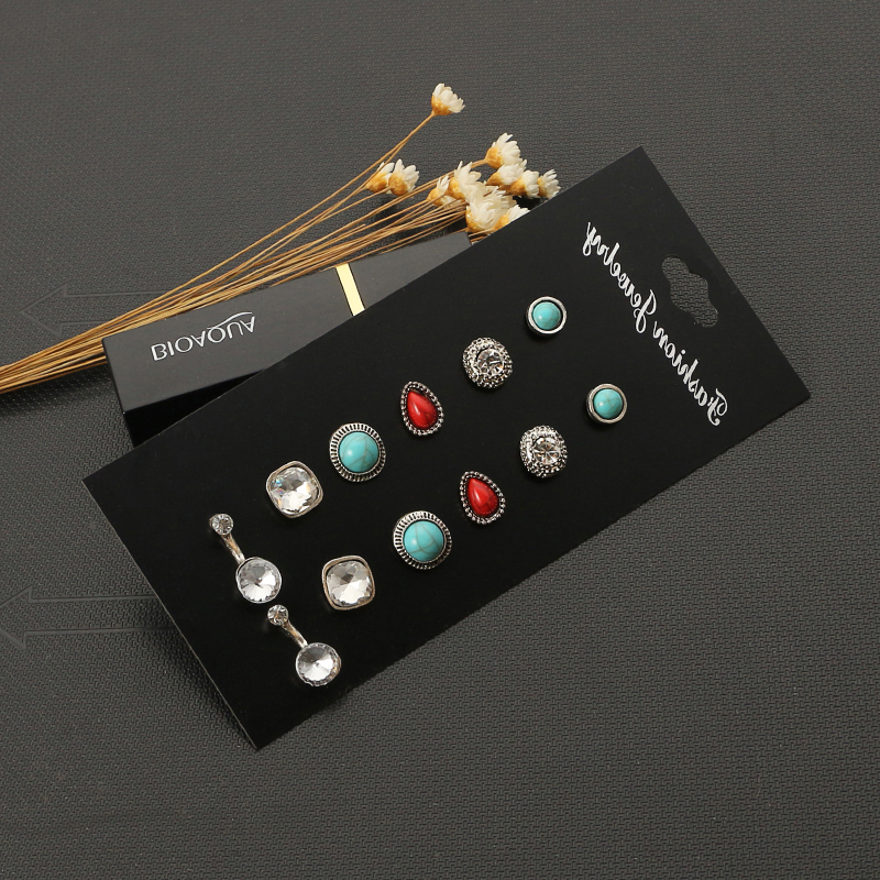 Nihaojewelry Mode Boucles D&#39;oreilles Diamant Turquoise Rubis Ensemble Bijoux En Gros display picture 7