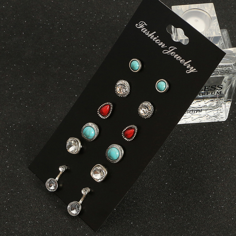 Nihaojewelry Mode Boucles D&#39;oreilles Diamant Turquoise Rubis Ensemble Bijoux En Gros display picture 8