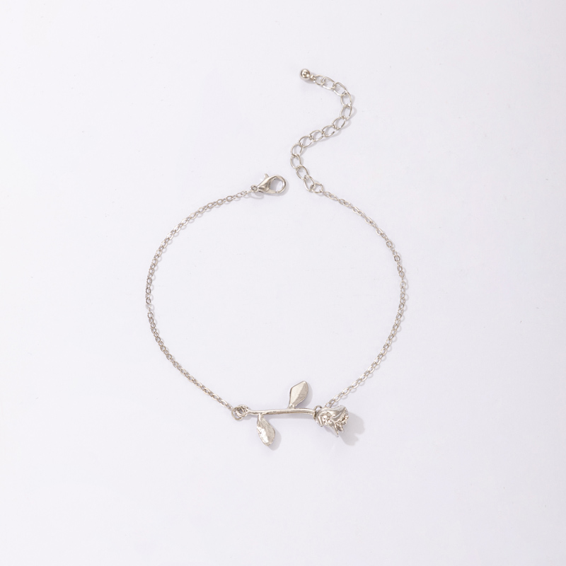 Vente En Gros Bijoux Simple Argent Fleur Rose Bracelet De Cheville Nihaojewelry display picture 6