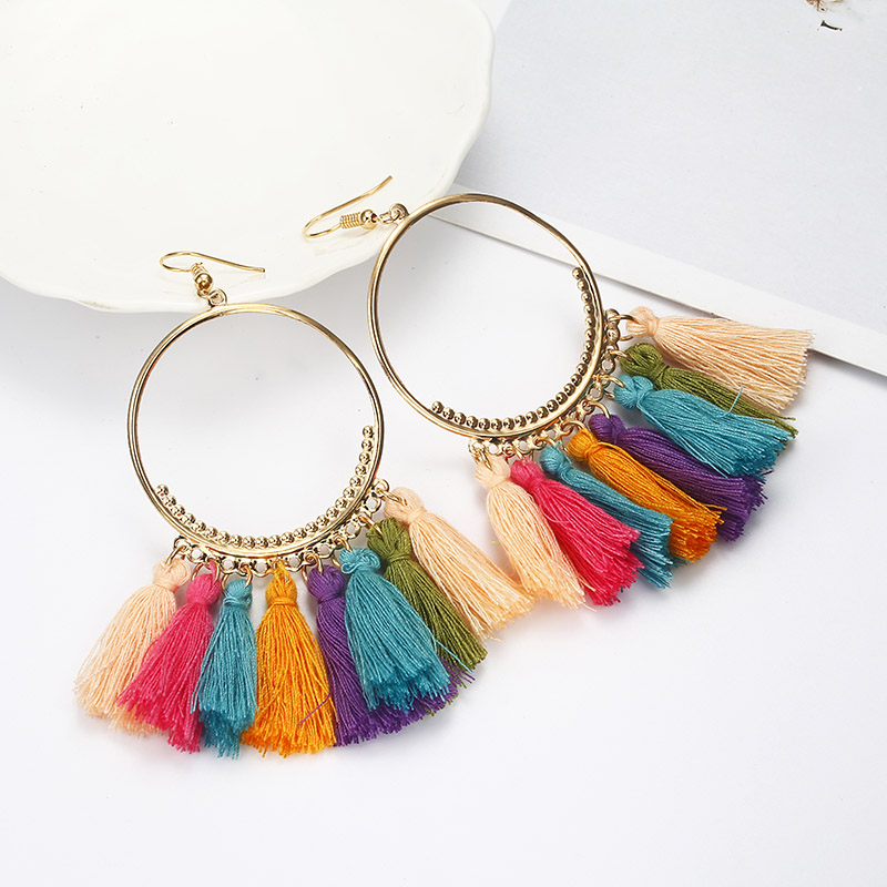 Wholesale Jewelry Big Circle Fan-shaped Tassel Earrings Nihaojewelry display picture 1