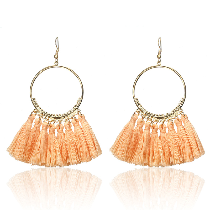 Wholesale Jewelry Big Circle Fan-shaped Tassel Earrings Nihaojewelry display picture 5