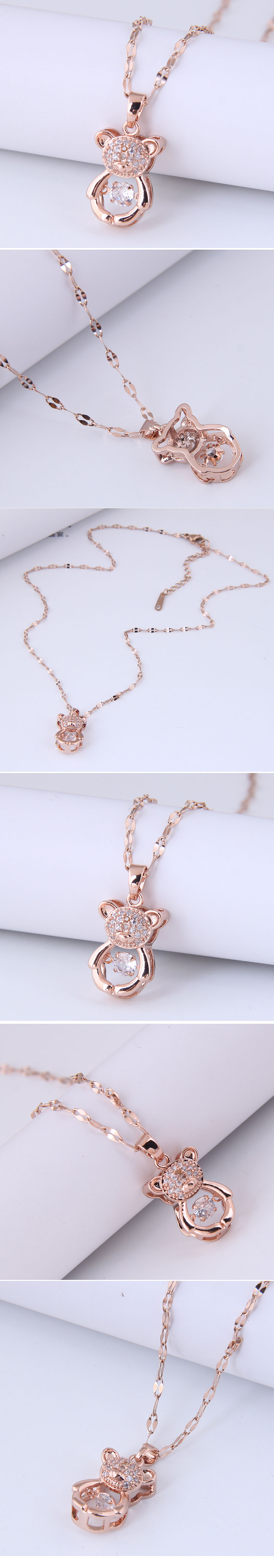 Nihaojewelry Jewelry Wholesale Copper Inlaid Zircon Cute Bear Pendent Necklace display picture 1