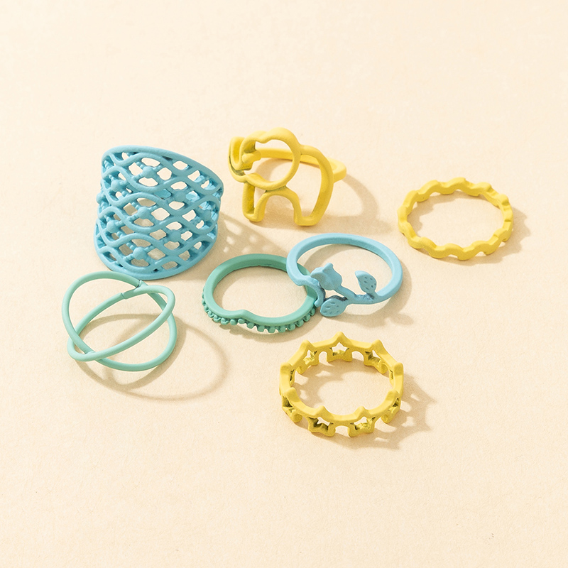 Simple Color Flower Star Elephant Mesh Color Ring 7-piece Set display picture 3