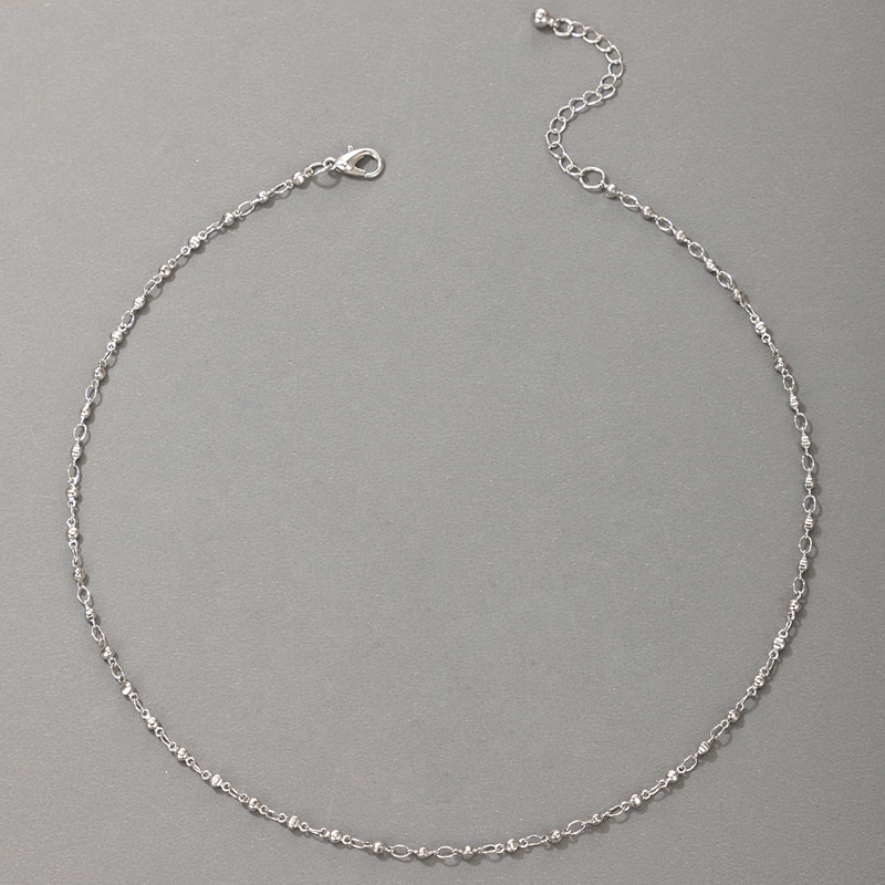 Simple Ring Beaded Silver Necklace display picture 2