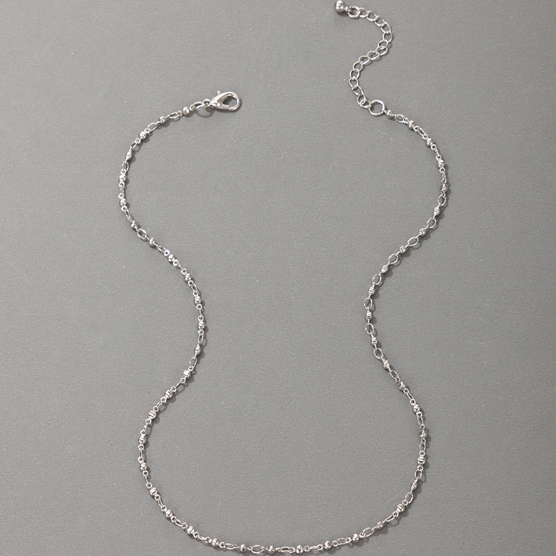 Simple Ring Beaded Silver Necklace display picture 3