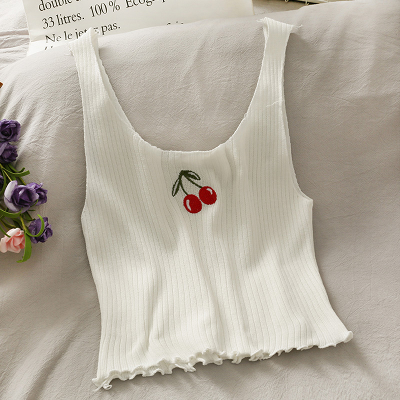 Camisole En Tricot Cerise Brodée En Gros display picture 2