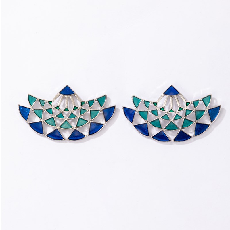 Reative Retro Alloy Dripping Blue Fan-shaped Earrings display picture 2
