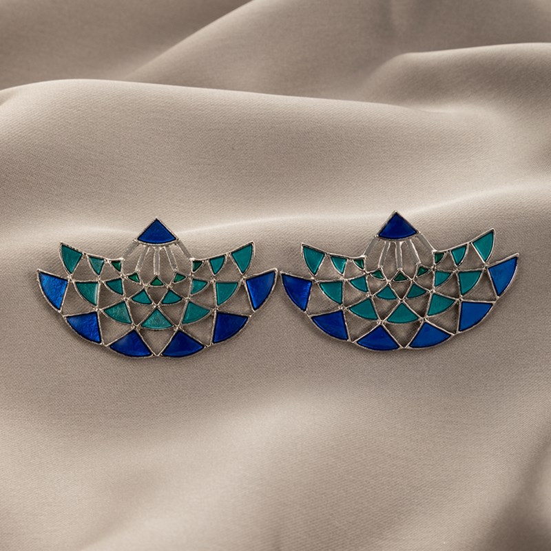 Reative Retro Alloy Dripping Blue Fan-shaped Earrings display picture 3