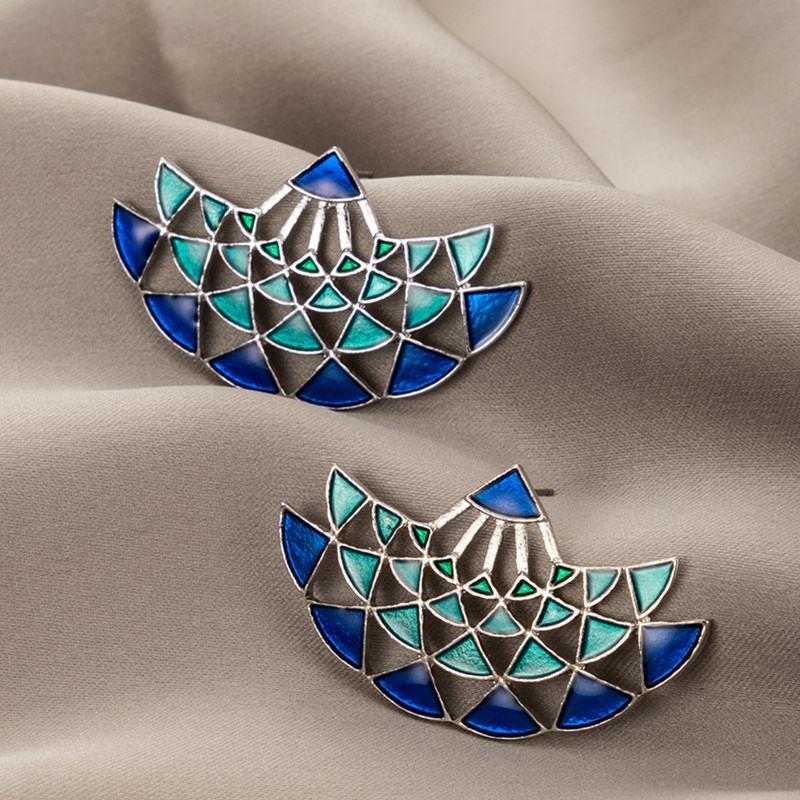 Reative Retro Alloy Dripping Blue Fan-shaped Earrings display picture 4