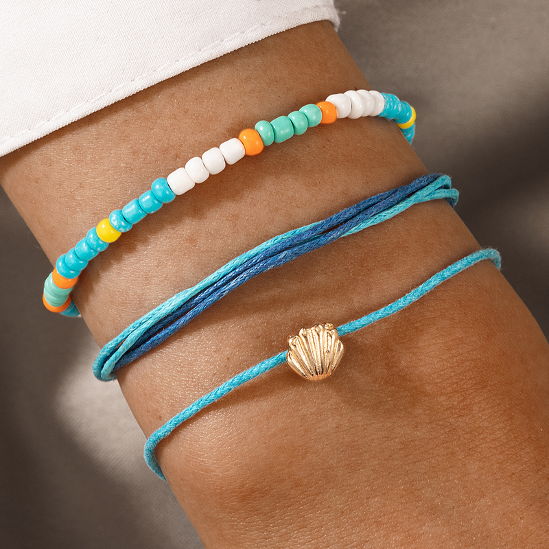 Bohemian Style Color Rice Beads Hit Color Shell Bracelet 3 Piece Set display picture 2