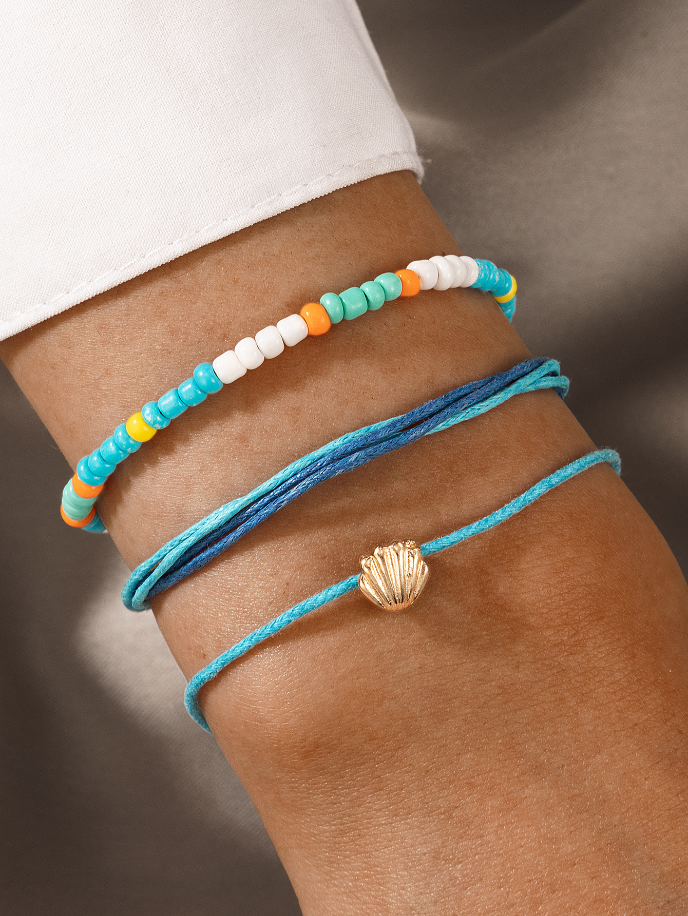 Bohemian Style Color Rice Beads Hit Color Shell Bracelet 3 Piece Set display picture 3