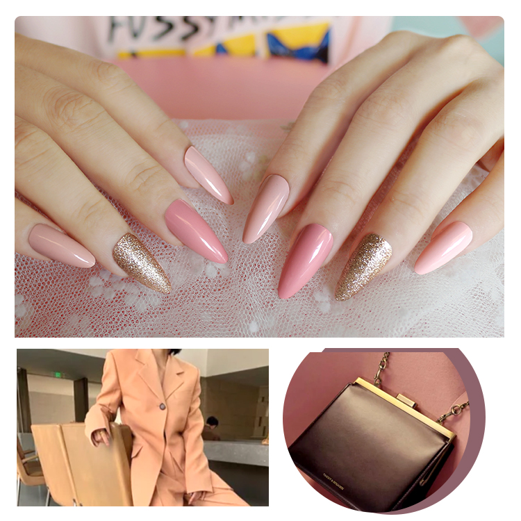Fashion Long-pointed Almond Round Head Gold Powder Nail Nail display picture 2