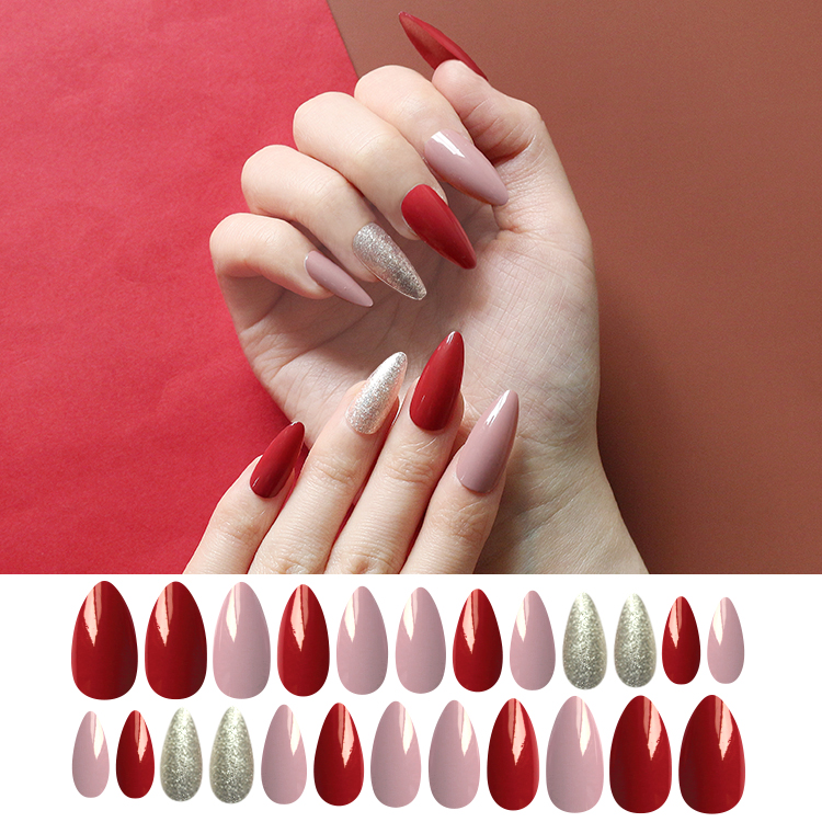 Fashion Bean Paste Color Pointed Long Nail Pieces Finished display picture 1