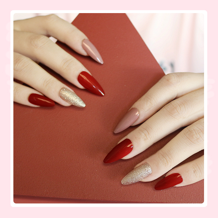 Fashion Bean Paste Color Pointed Long Nail Pieces Finished display picture 3