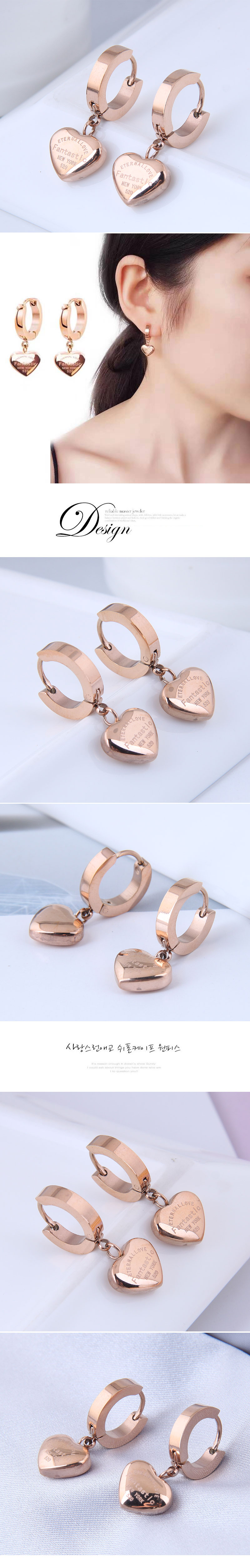 Simple Peach Heart Titanium Steel Earrings Wholesale display picture 1
