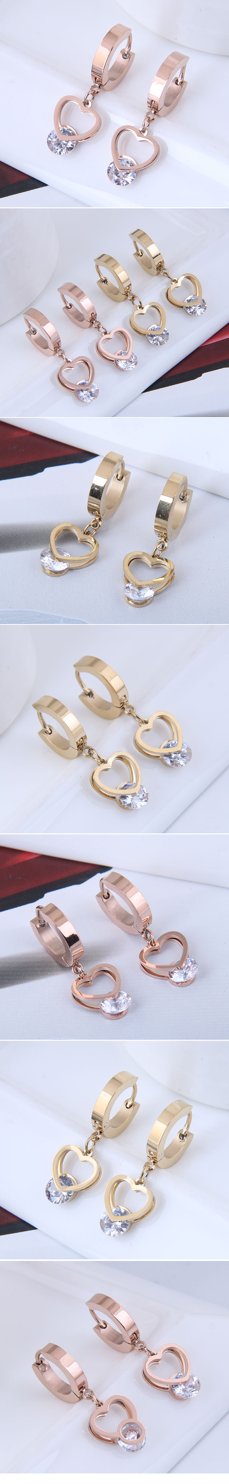 Fashion Titanium Steel Peach Heart Zircon Earrings display picture 1