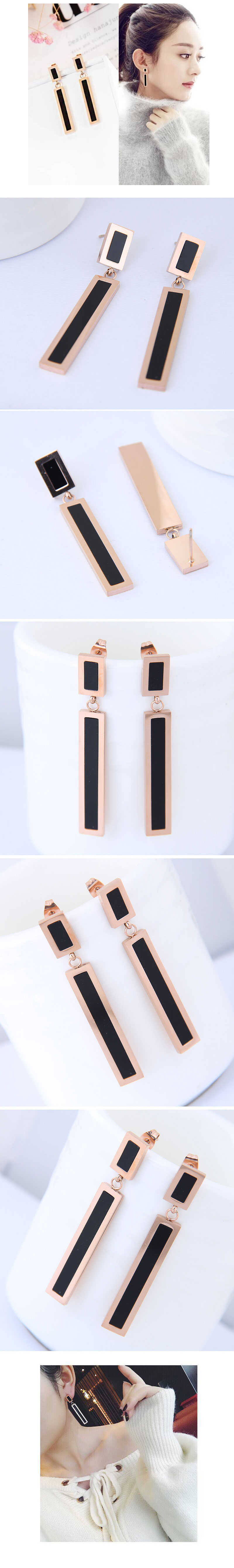 Korean Fashion Titanium Steel Vertical Strips Earrings display picture 1