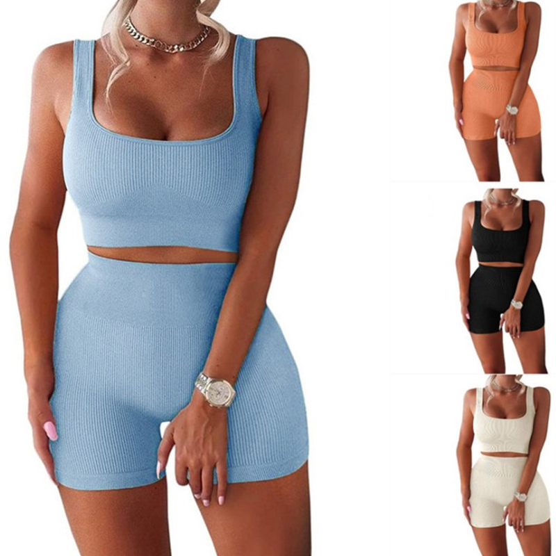 Fashion Solid Color Vest High Waist Shorts Yoga Set display picture 1