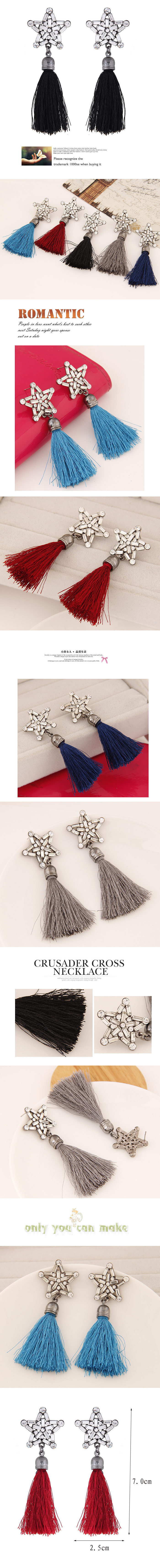 Fashion Metal Bright Five-pointed Star Tassel Earrings display picture 1