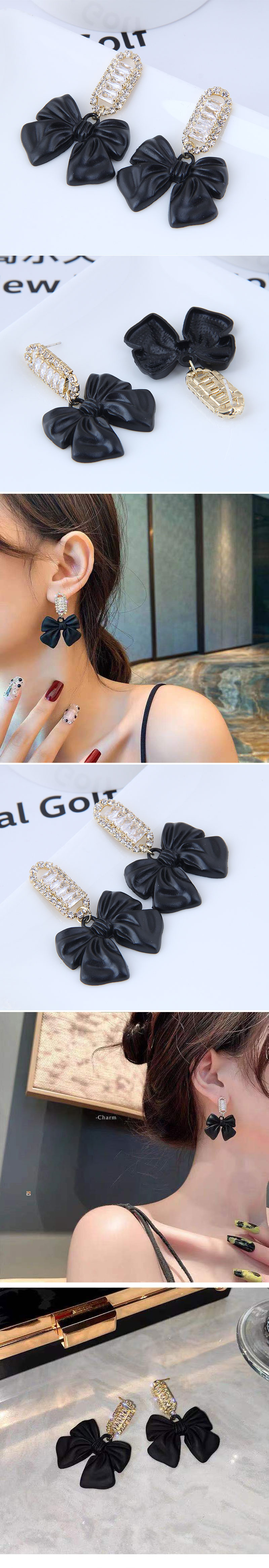 Fashion Metal Simple Black Bow Earrings display picture 1