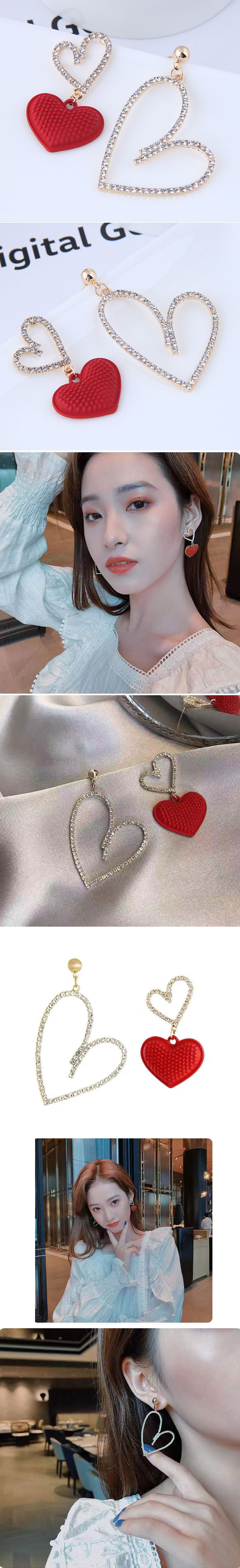 Fashion Metal Flash Diamond Heart Asymmetrical Earrings display picture 1