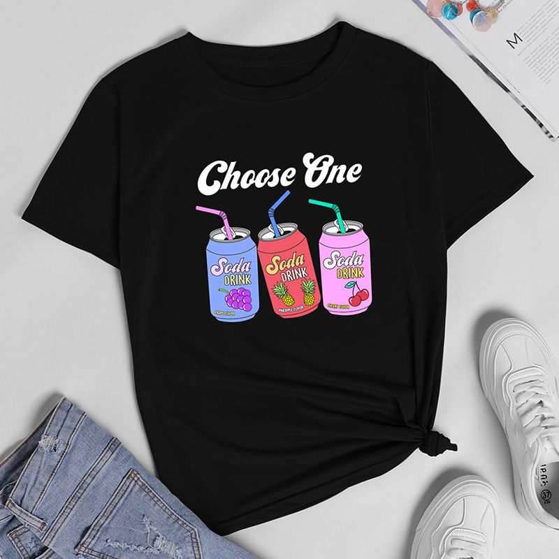 Three Drink Bottles Printed Short-sleeved T-shirt Women display picture 1
