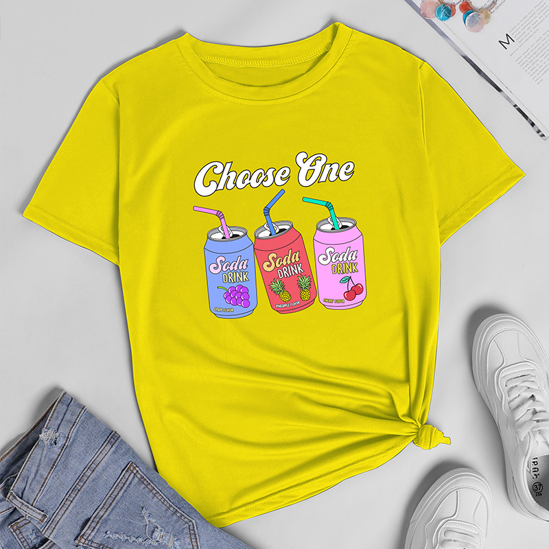 Three Drink Bottles Printed Short-sleeved T-shirt Women display picture 4