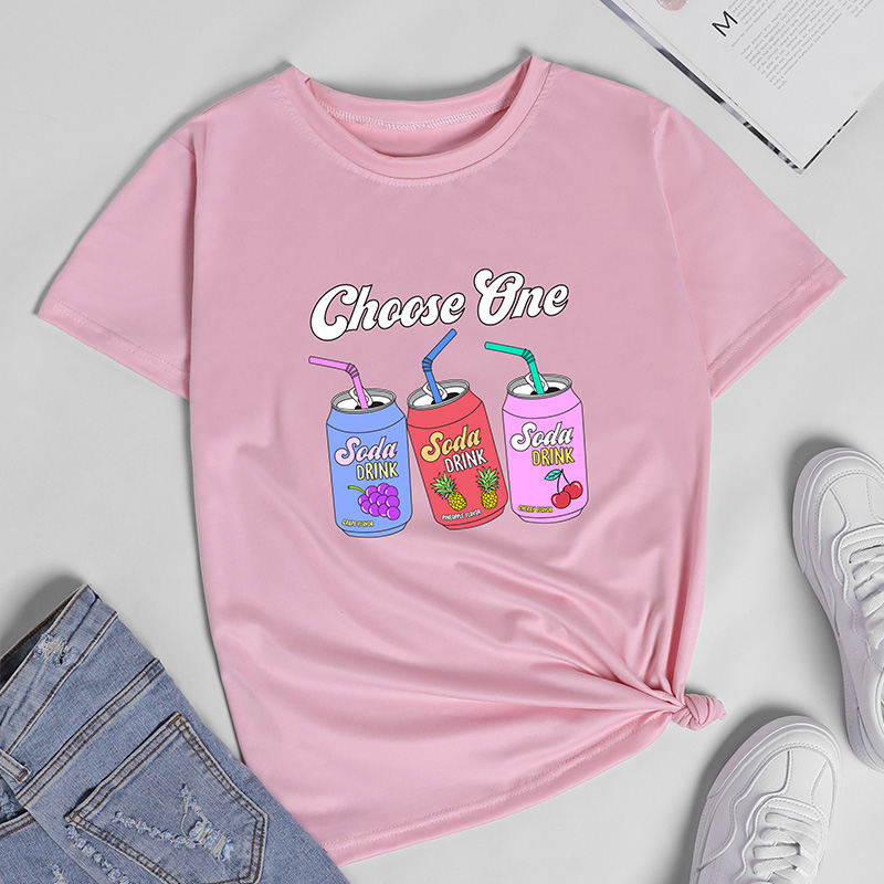 Three Drink Bottles Printed Short-sleeved T-shirt Women display picture 5