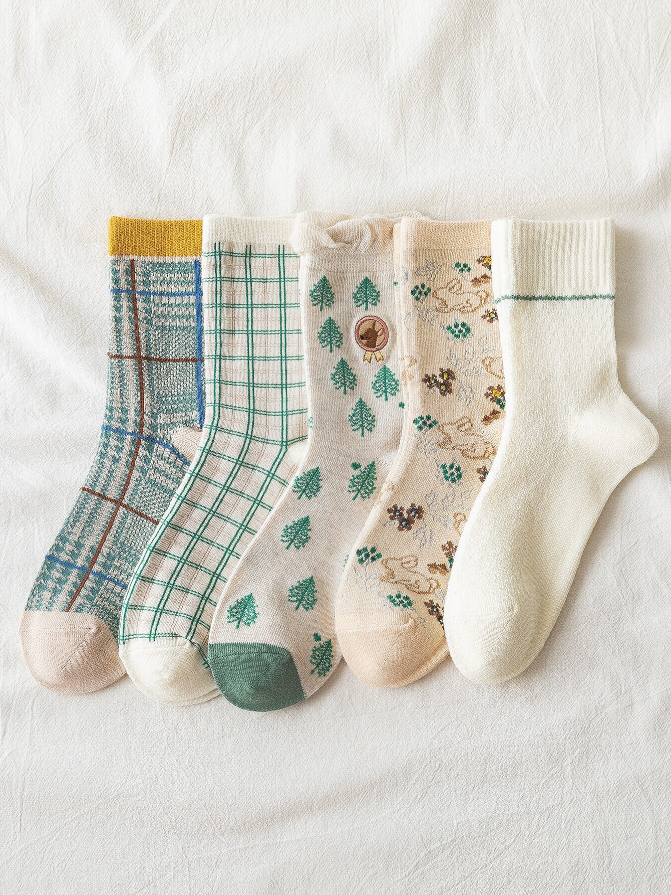 5 Paires De Chaussettes Florales Artistiques Coréennes display picture 4