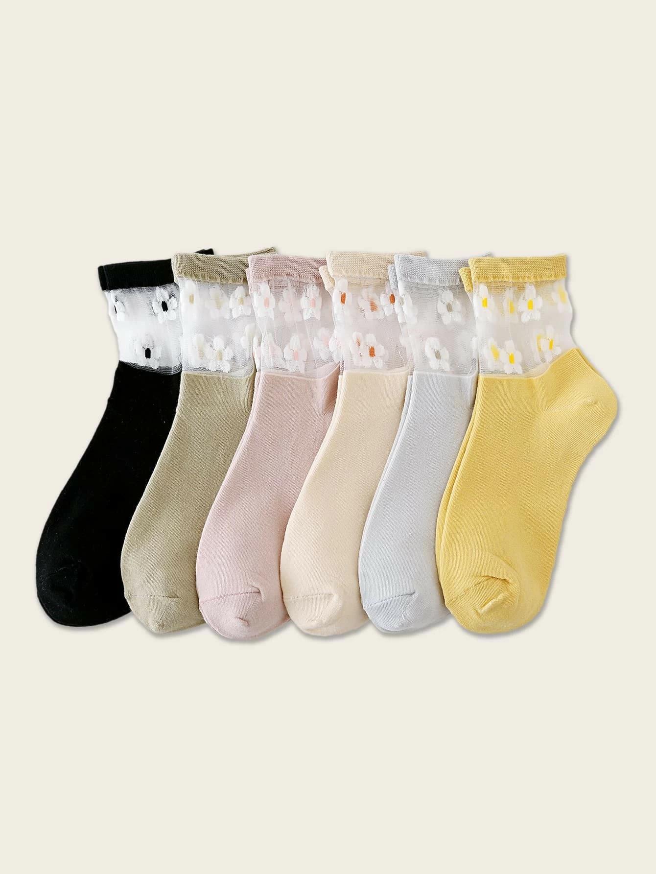 Sweet Card Silk Flower 6 Pairs Suit Women's Socks display picture 1