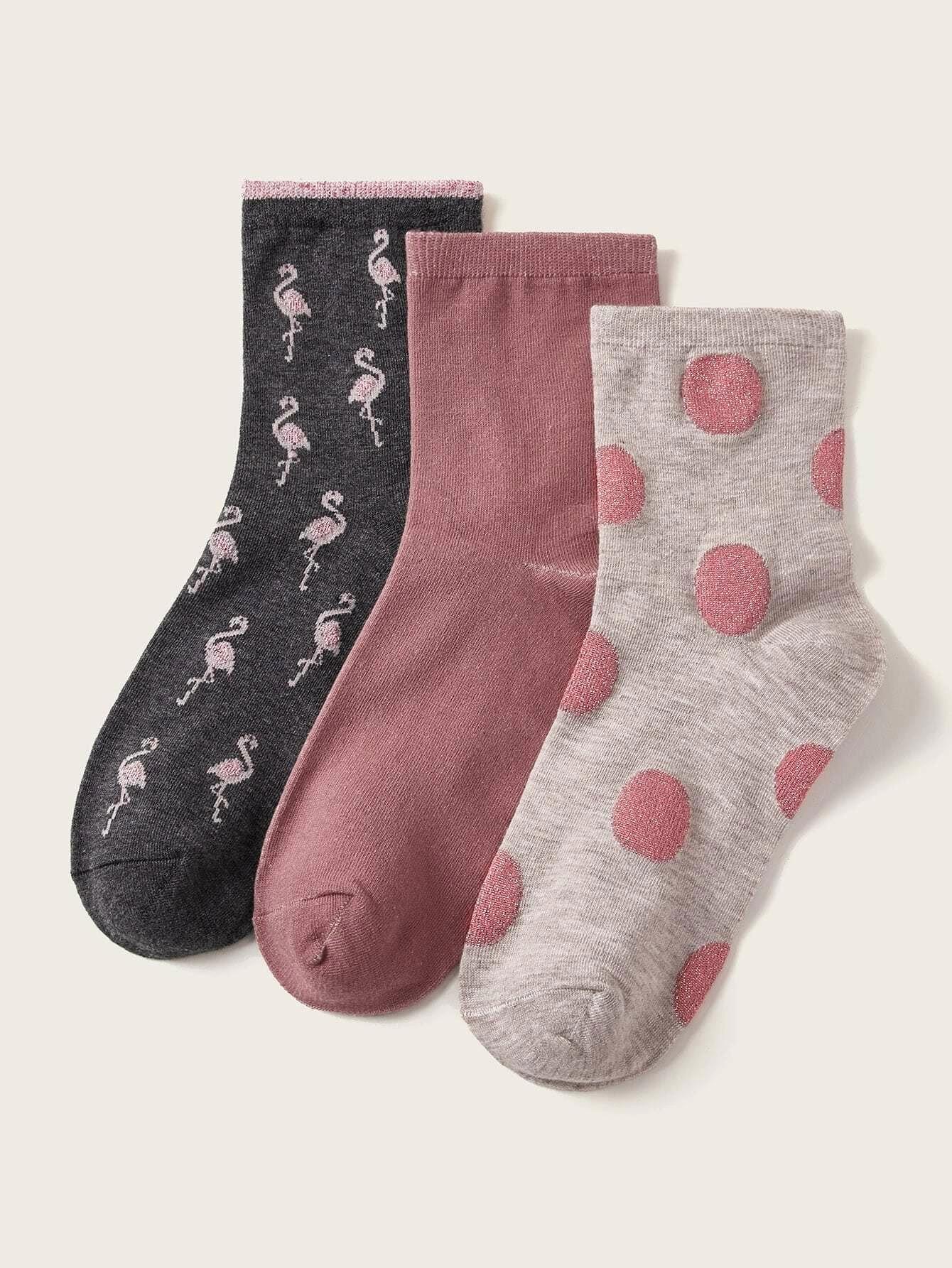 Gold Flamingo Set Women's Socks 3 Pairs display picture 1