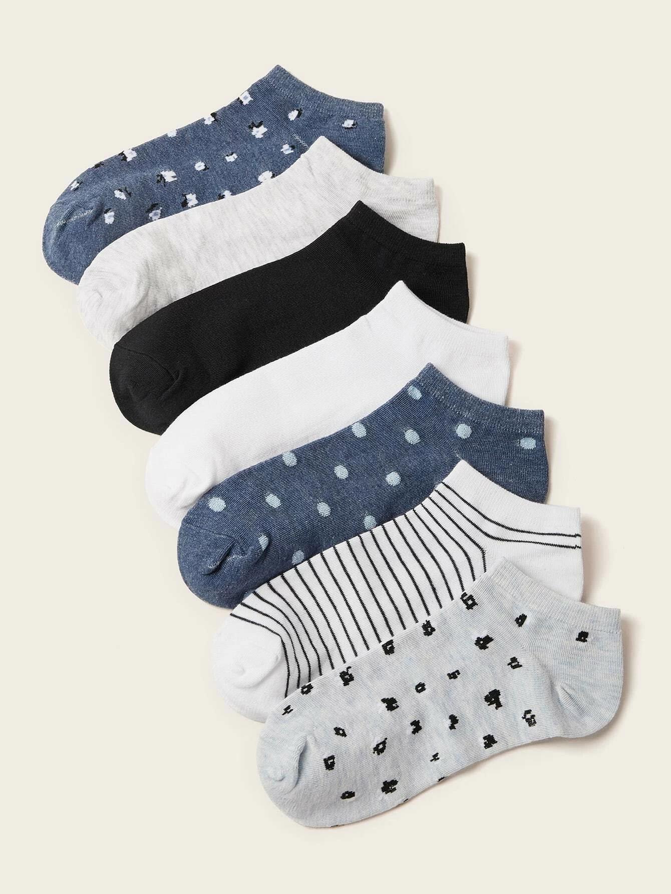 Fashion Blue Cotton Boat Socks 7 Pairs display picture 1