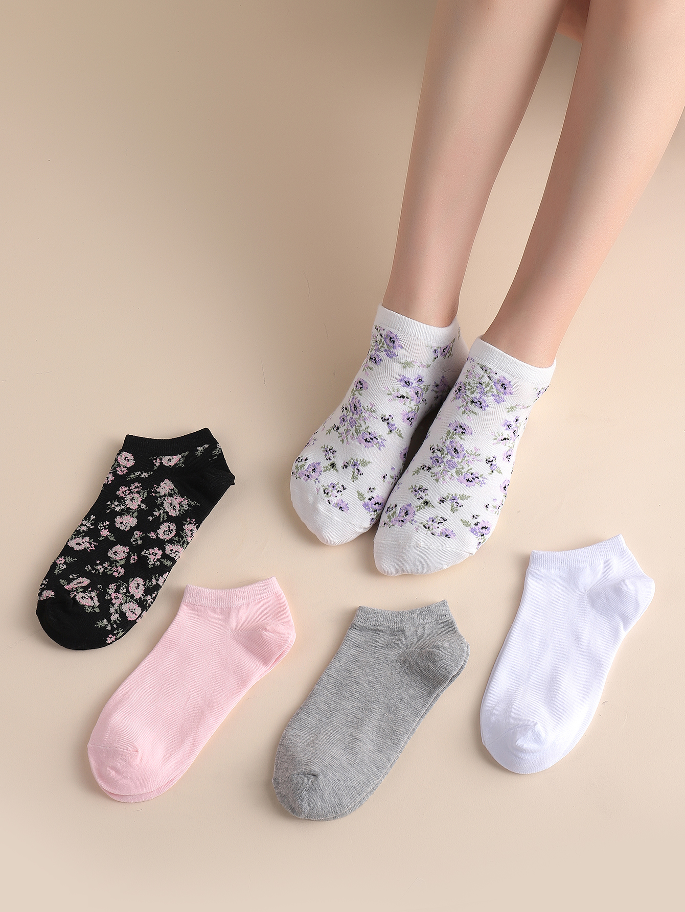 Summer Fresh Floral Floral Women's Boat Socks 5 Pairs Set display picture 4