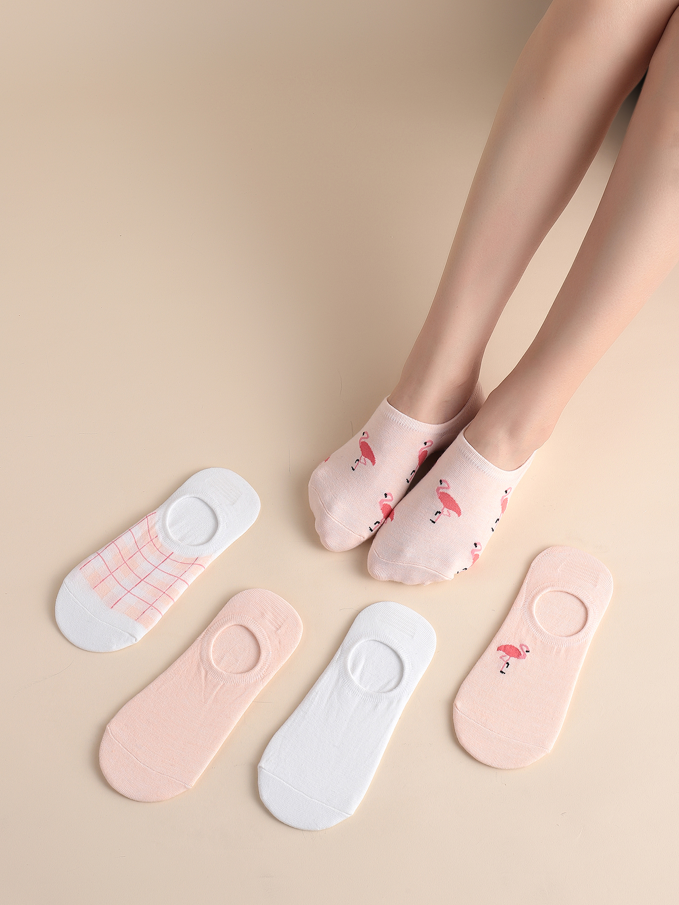 Fashion Auspicious Flamingo Invisible Socks 5 Pairs Set display picture 1