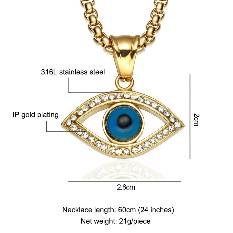 Casual Streetwear Devil's Eye Stainless Steel Inlay Zircon Pendant Necklace display picture 2