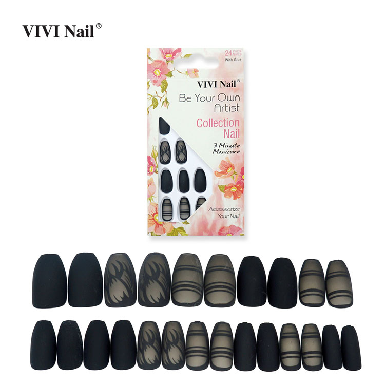 Wholesale Fashion Black Stripe Pattern Nails Patches 24 Pieces Set Nihaojewelry display picture 1