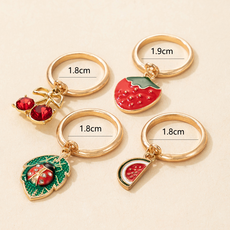 Nihaojewelry Wholesale Jewelry New Cherry Watermelon Strawberry Ladybug Oil Drip Ring 4-piece Set display picture 3