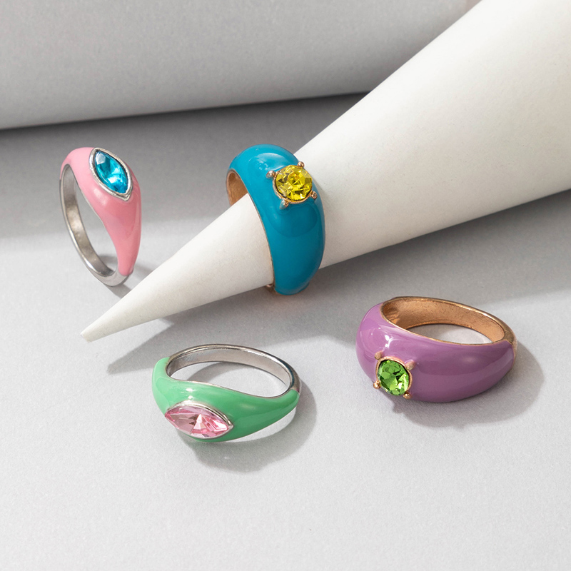 Nihaojewelry Wholesale Jewelry Korean New Colorful Dripping Rhinestone Ring 4-piece display picture 1