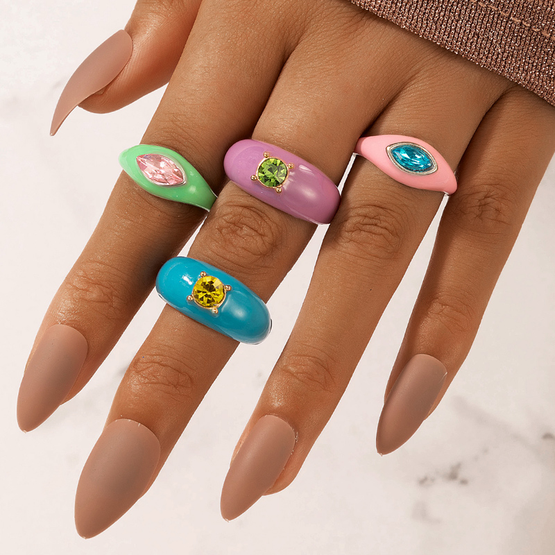 Nihaojewelry Wholesale Jewelry Korean New Colorful Dripping Rhinestone Ring 4-piece display picture 3