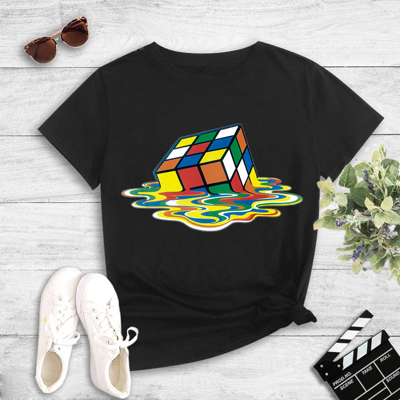 Wholesale Simple Colorful Melting Rubik's Cube Print T-shirt Nihaojewelry display picture 2