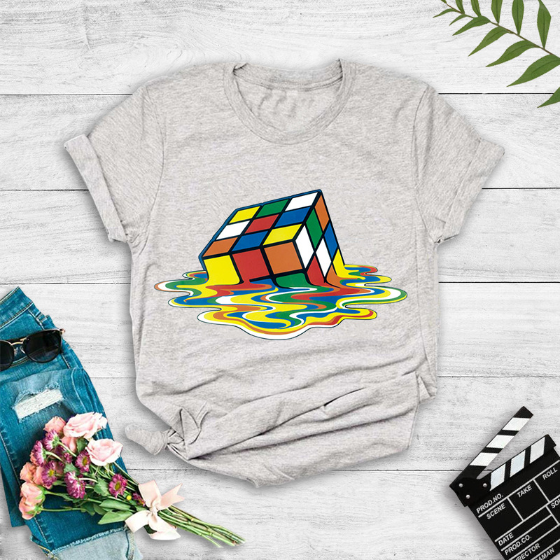 Wholesale Simple Colorful Melting Rubik's Cube Print T-shirt Nihaojewelry display picture 3