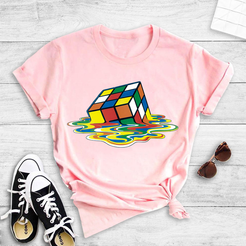 Wholesale Simple Colorful Melting Rubik's Cube Print T-shirt Nihaojewelry display picture 4