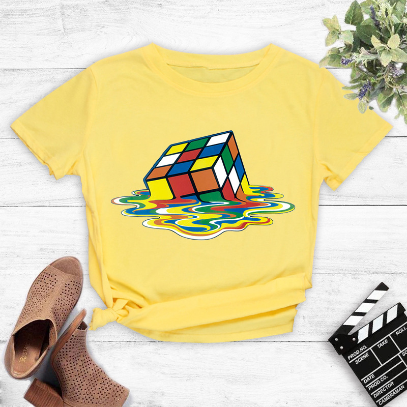 Wholesale Simple Colorful Melting Rubik's Cube Print T-shirt Nihaojewelry display picture 5