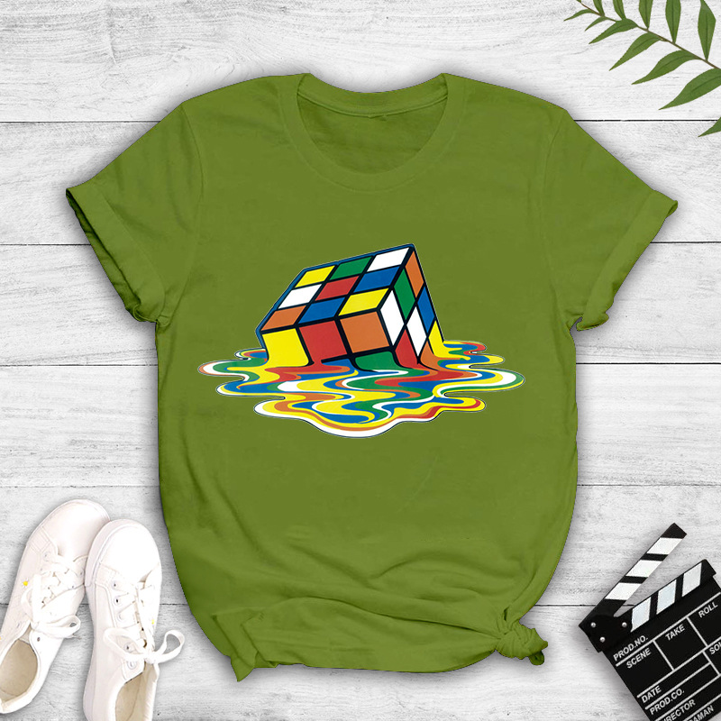 Camiseta Con Estampado De Cubo De Rubik De Fusión Colorida Simple Al Por Mayor Nihaojewelry display picture 6